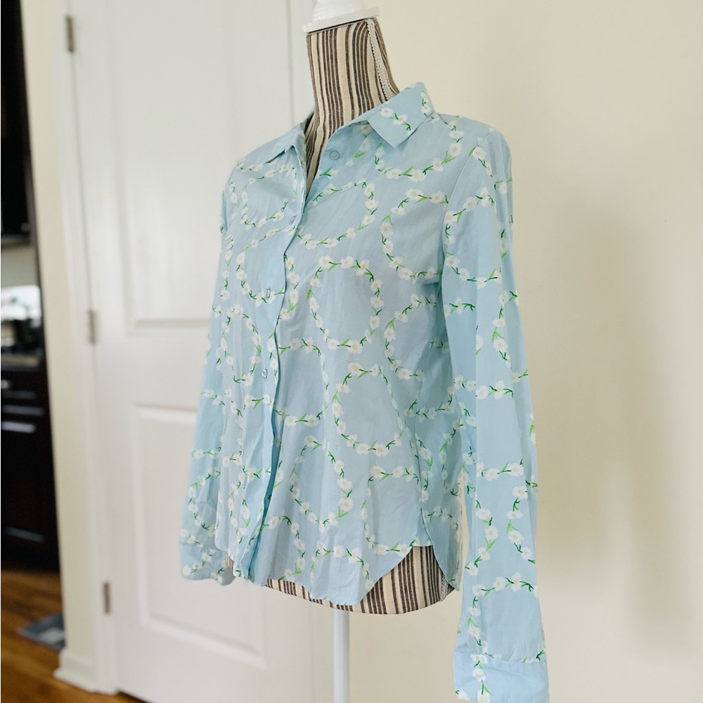 UO Floral Daisy Blue Spring Button Up Blouse Shirt Small S